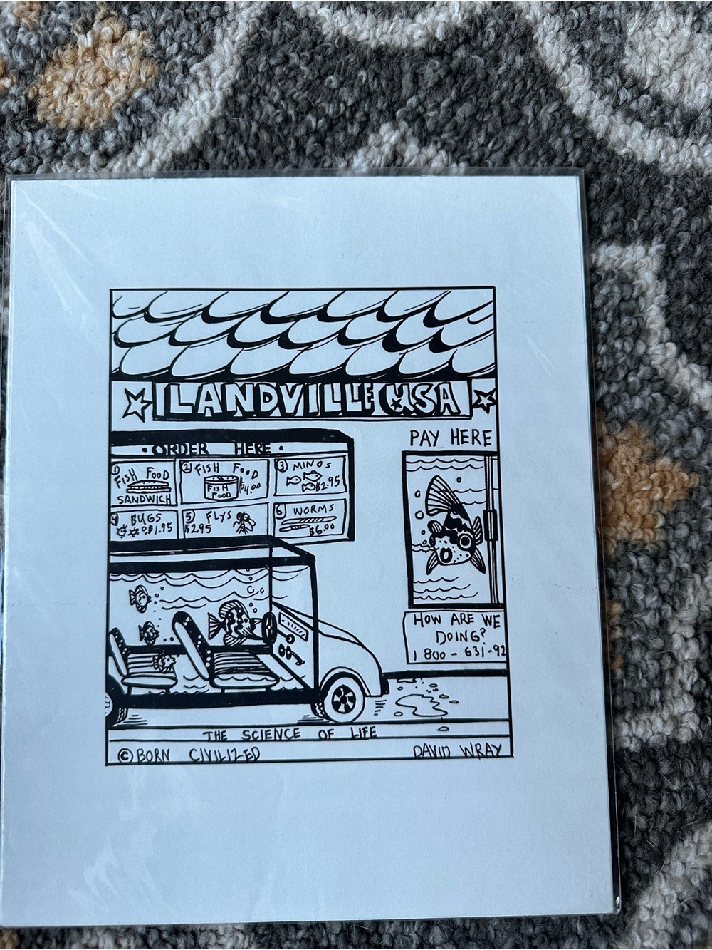 Landville USA Black & White Illustrated Art Print by